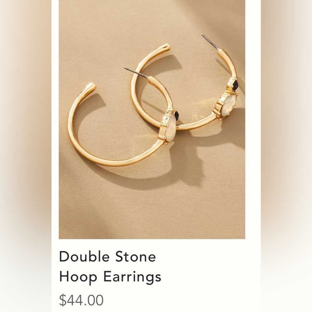 Anthropologie double stone Gold Hoop Earrings - Picture 10 of 16